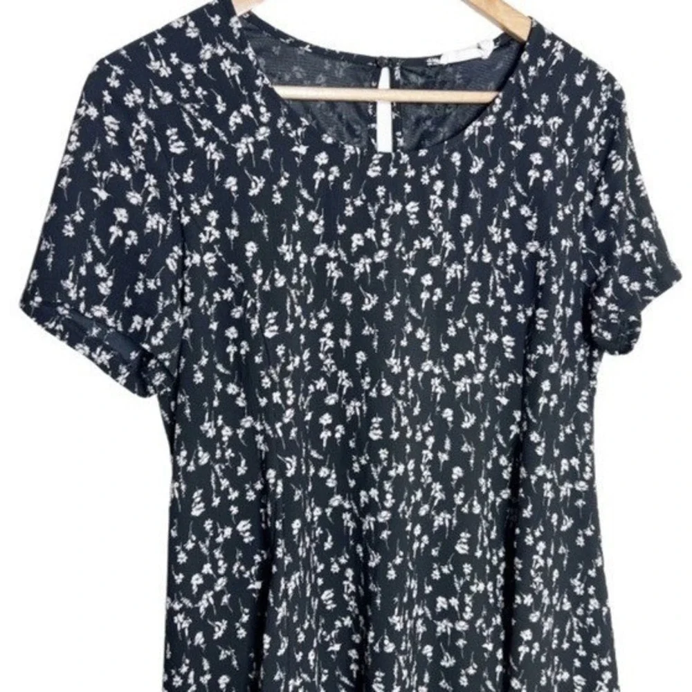 Lush Womens Black Floral Sprig Short Sleeve Keyhole Shift Dress Summer Size M‎